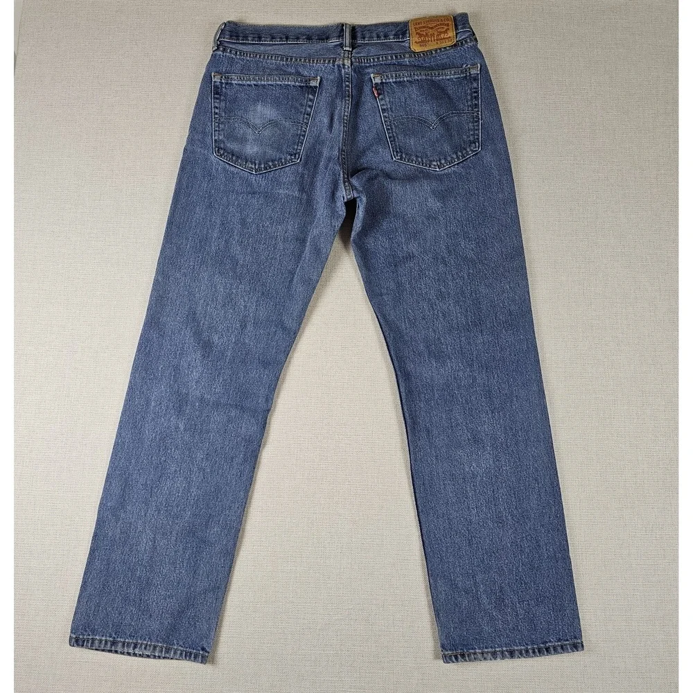 Levis 505 Jeans Mens 36X32 (34×30) Straight Leg Blue Grunge Broke-In